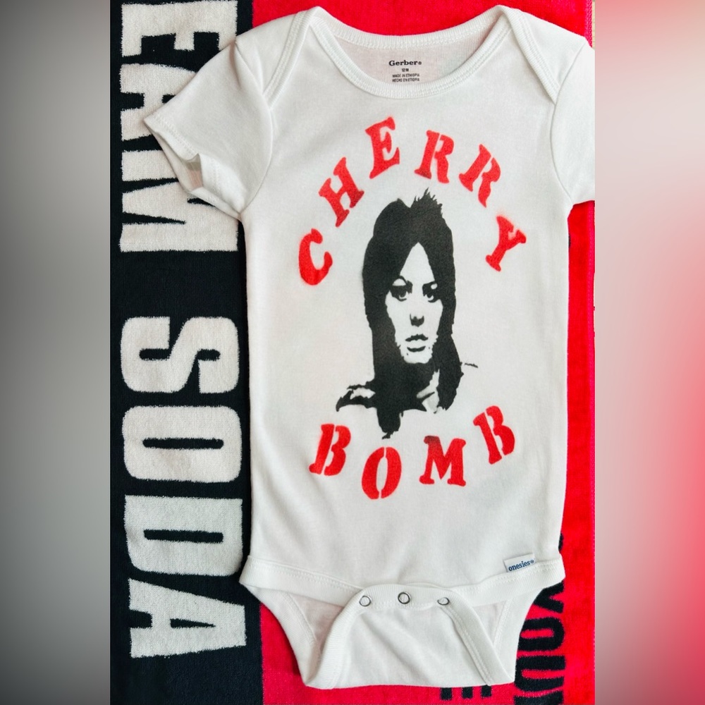 JOAN JETT Cherry Bomb 80s Rocker baby onesie graffiti PREEMIE, 3-6M or 24M fun!!